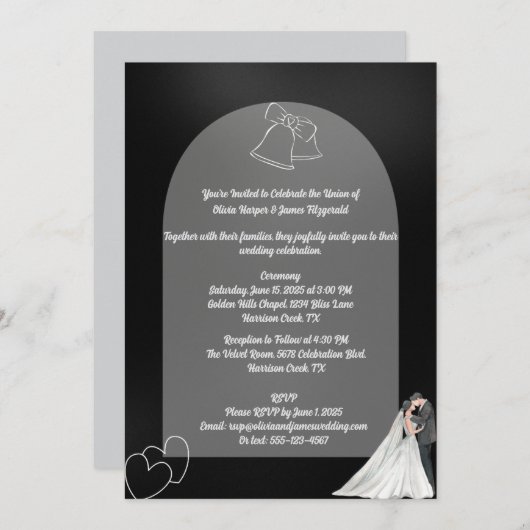 Élégant Faire-part de mariage noir et blanc (Devant / Derrière)