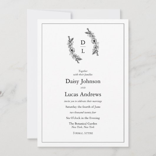 Élégant Faire-part de mariage noir et blanc (Devant)