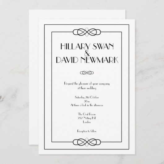 Elégant Faire-part de mariage noir et blanc (Devant / Derrière)