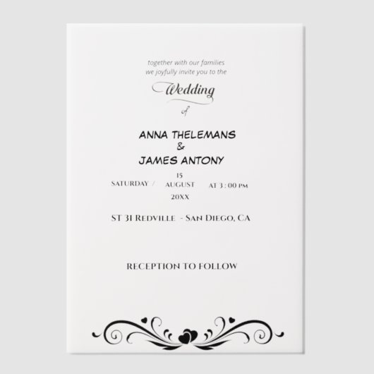 Elégant Faire-part de mariage noir et blanc avec c (Recto)