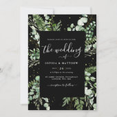 Élégant Faire-part de mariage noir et eucalyptus (Devant)