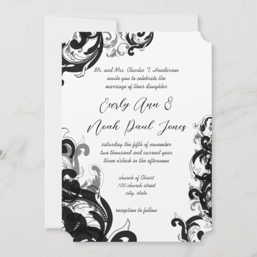 Élégant Faire-part de mariage noir et gris (Devant)