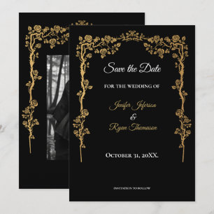 Élégant faire-part de mariage noir et or à conserv