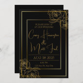 Élégant Faire-part de mariage noir & or (Devant / Derrière)