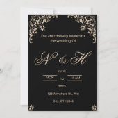Élégant faire-part de mariage noir & or (Devant)