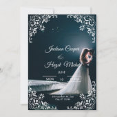 Élégant faire-part de mariage noir & or (Devant)