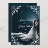 Élégant faire-part de mariage noir & or (Devant / Derrière)