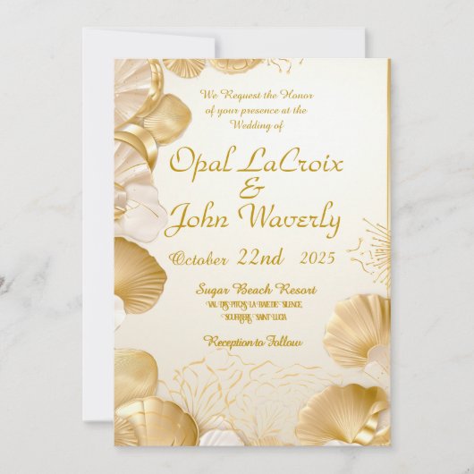 Élégant Faire-part de mariage Opal et Gold Seashel (Devant)