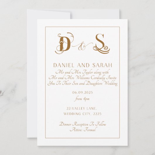 Élégant Faire-part de mariage Or (Devant)