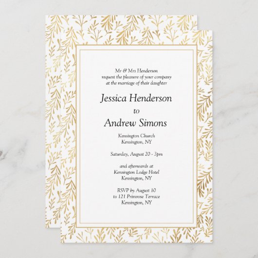 Elégant Faire-part de mariage or blanc (Devant / Derrière)