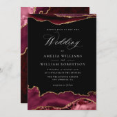 élégant faire-part de mariage or bordeaux (Devant / Derrière)