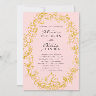 Elégant Faire-part de mariage Or & Cadre Rose