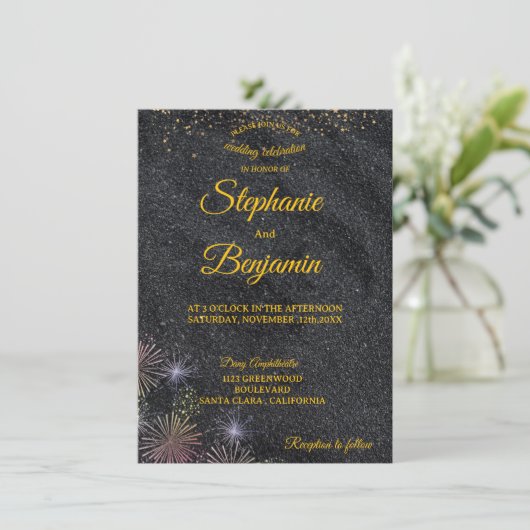 Élégant Faire-part de mariage or et noir (Debout devant)