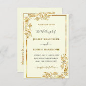 Élégant Faire-part de mariage or Feuilles d'or (Devant / Derrière)