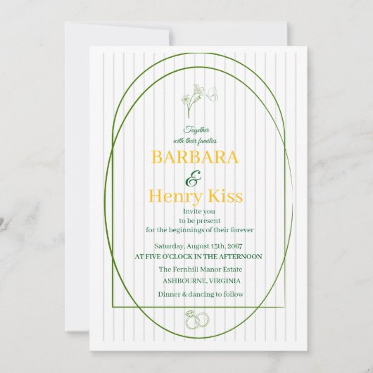 Élégant Faire-part de mariage ovale vert (Devant)