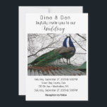 Élégant Faire-part de mariage Peacock<br><div class="desc">Capturez l'essence de l'élégance et de la beauté naturelle grâce à cette faire-part de mariage étonnante avec une paire de paons majestueux perchés gracieusement sur un toit. Le plumage vibrant et les motifs de plumes complexes créent un spectacle à couper le souffle. L'arrière - plan présente des branches d'arbres nues...</div>