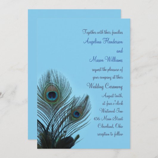 Elégant Faire-part de mariage Peacock (turquoise) (Devant / Derrière)