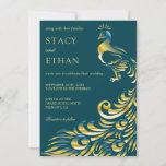 Élégant Faire-part de mariage Peacock Turquoise et<br><div class="desc">Éblouissez vos invités avec cette élégante invitation de mariage mettant en vedette un beau paon avec typographie moderne contre un turquoise sombre arrière - plan. Ajoutez simplement les détails de votre événement sur ce modèle facile à utiliser pour en faire une invitation unique.</div>