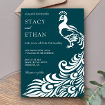 Elégant Faire-part de mariage Peacock Turquoise et<br><div class="desc">Éblouissez vos invités avec cette élégante invitation de mariage mettant en vedette un beau paon avec typographie moderne contre un turquoise sombre arrière - plan. Ajoutez simplement les détails de votre événement sur ce modèle facile à utiliser pour en faire une invitation unique.</div>