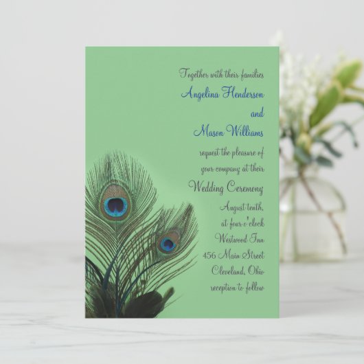 Élégant Faire-part de mariage Peacock (vert) (Debout devant)
