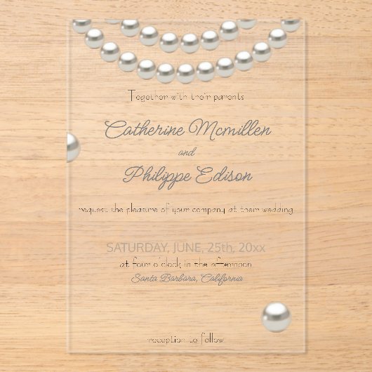 Élégant Faire-part de mariage perle acrylique (Recto)