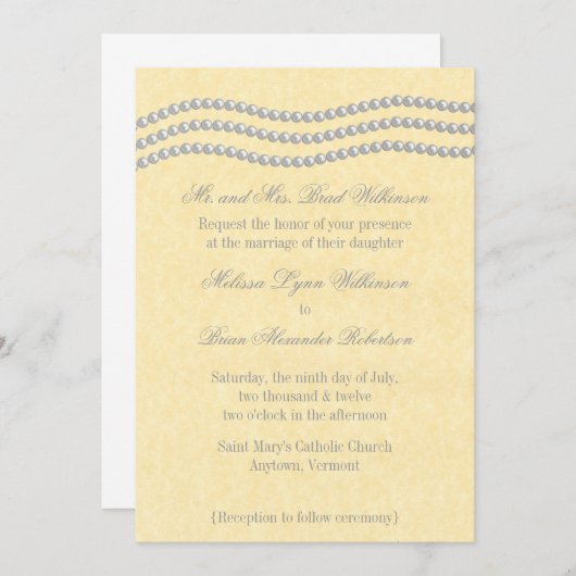 Elégant Faire-part de mariage perles, ivoire (Devant / Derrière)