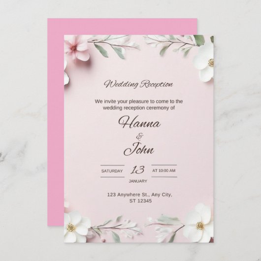 Élégant Faire-part de mariage personnalisable (Devant / Derrière)