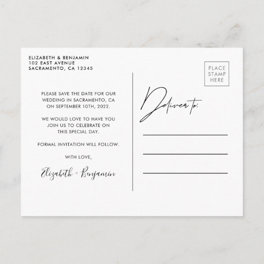 Élégant Faire-Part de Mariage Photo Enregistrer la (Dos)