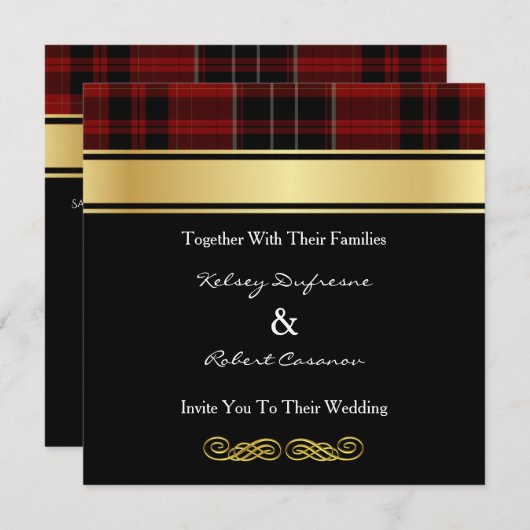 Élégant Faire-part de mariage Plaid (Devant / Derrière)