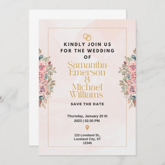 Élégant faire-part de mariage plat (Devant / Derrière)