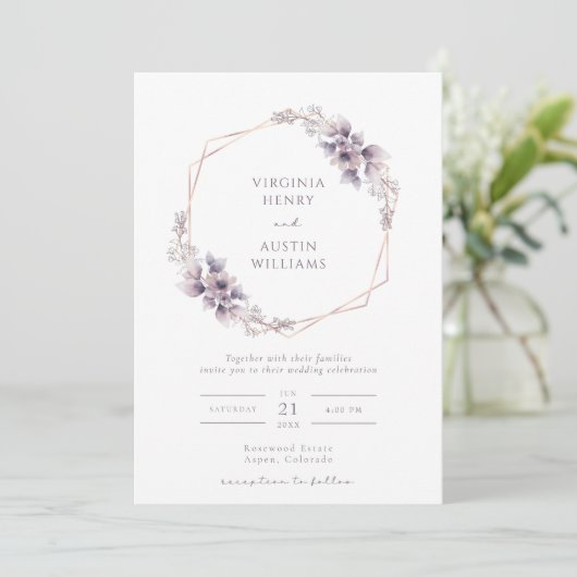 Élégant Faire-part de mariage pourpre (Debout devant)