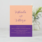 Élégant Faire-part de mariage pourpre de pêche (Debout devant)
