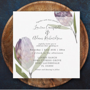 Élégant Faire-part de mariage pourpre de Protea Fl