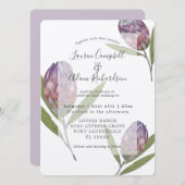 Élégant Faire-part de mariage pourpre Protea botan (Devant / Derrière)