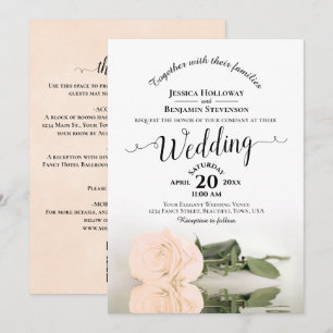 Élégant faire-part de mariage QR Code Rose pêche c
