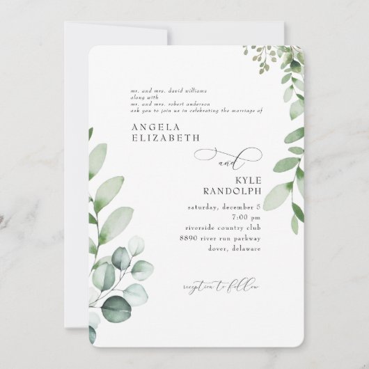 Élégant Faire-Part de Mariage Rond Eucalyptus en C (Devant)