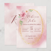 Élégant faire-part de mariage rose (Devant / Derrière)