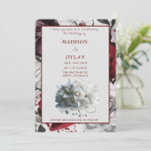 Élégant Faire-part de mariage Rose avec Roses Blan (Debout devant)