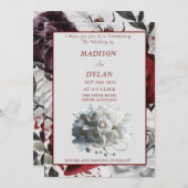 Élégant Faire-part de mariage Rose avec Roses Blan (Devant / Derrière)