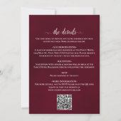 Élégant faire-part de mariage Rose Bourgogne Code (Dos)