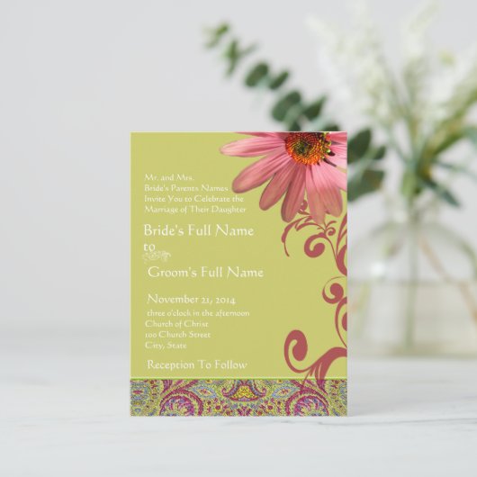 Élégant Faire-part de mariage rose ConeFlower Pais (Debout devant)