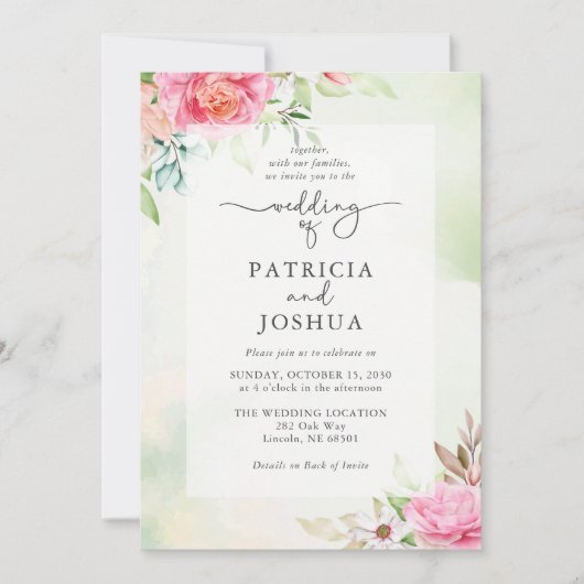 Élégant Faire-part de mariage Rose Dusty avec QR (Devant)