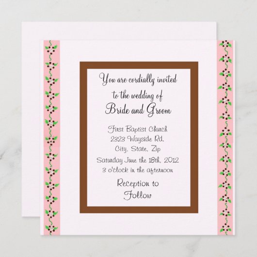 Élégant Faire-part de mariage rose et chocolat (Devant / Derrière)