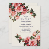 Élégant faire-part de mariage rose et rouge roses (Devant / Derrière)