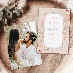 Élégant Faire-part de mariage rose Fleur sauvage