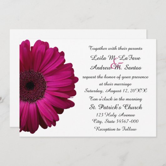 Élégant Faire-part de mariage rose Gerbera Daisy (Devant / Derrière)