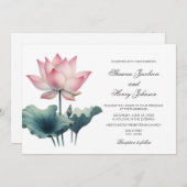 Élégant Faire-part de mariage rose Lotus (Devant / Derrière)