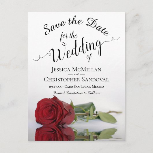 Élégant Faire-Part de Mariage Rose Rouge à Longue  (Devant)