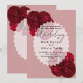 Élégant Faire-part de mariage Rose Rouge - Romanti (Devant / Derrière)