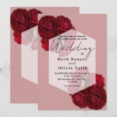 Élégant Faire-part de mariage Rose Rouge - Romanti (Devant / Derrière)